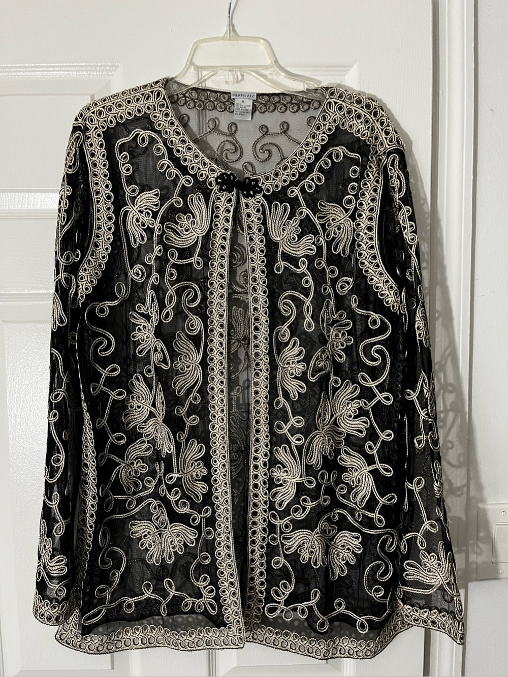 Embroidered Black Sheer Jacket with White Contrast Detail